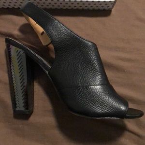 Coach leather sling back black leather mules